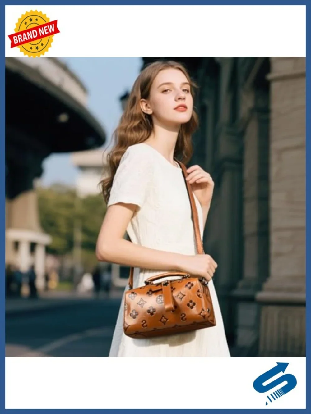 Faux Leather Embossed Crossbody Satchel with Top Handle & Shoulder Strap